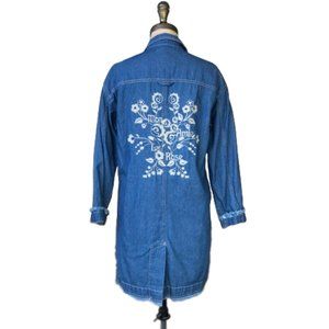 Thursday Island Urban Vintage long soft denim embroidered jacket, blazer